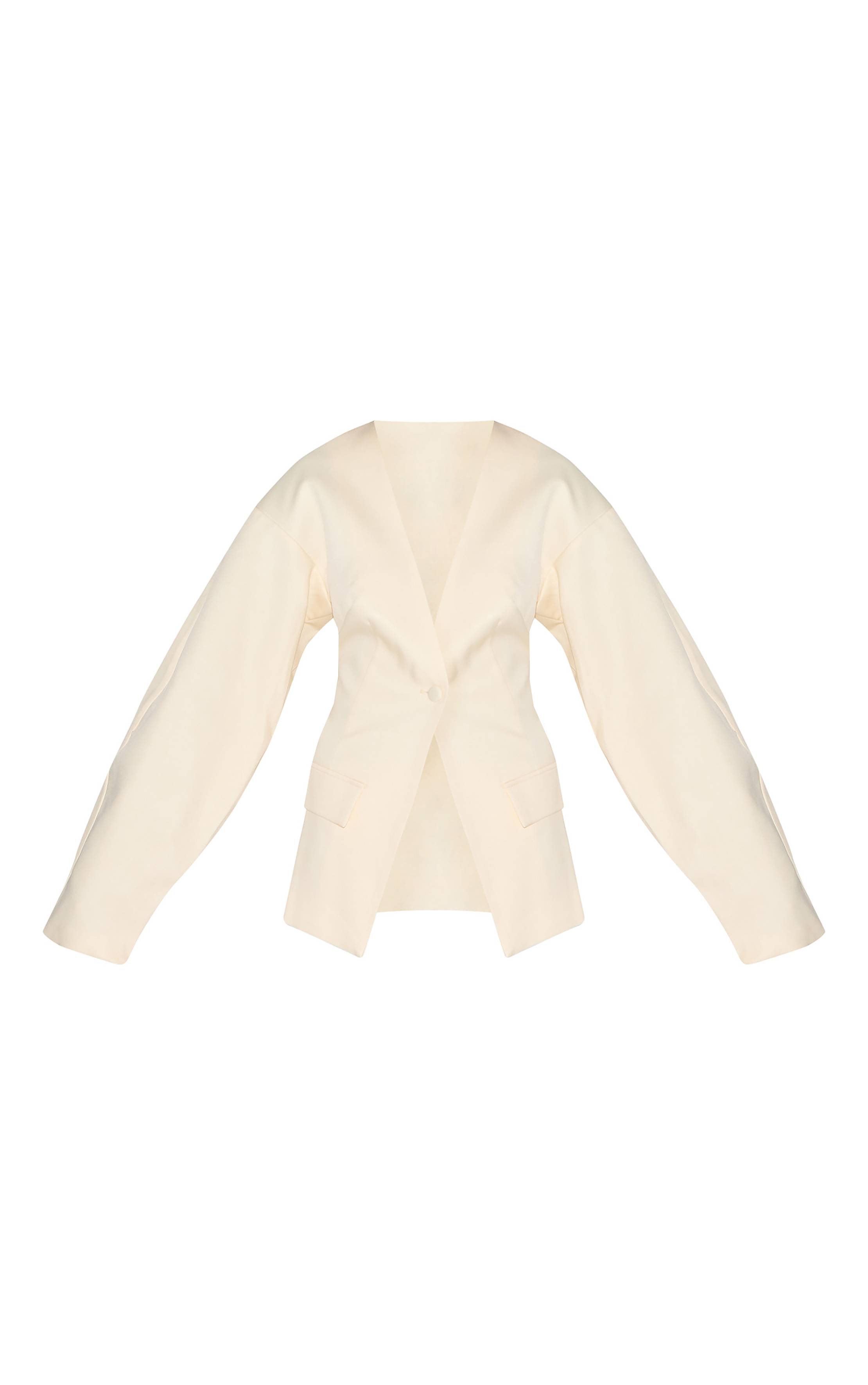 Ecru Blazer À Taille Cintrée Manches Cocon Avec Poches