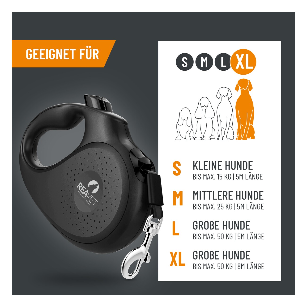 REAVET Rollleine 8 Meter bis 50kg