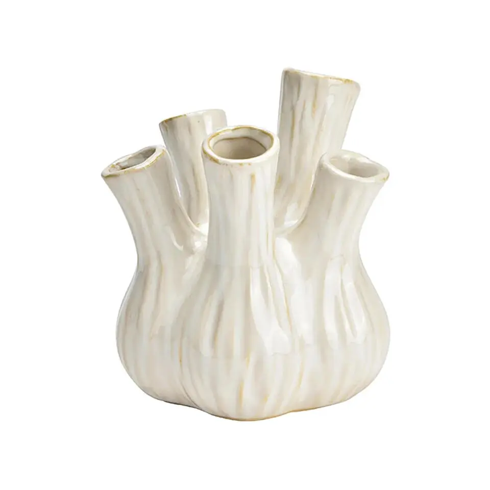 Bloemenvaas - tulpenvaas - wit - keramiek - 13x13x16 cm - toetervaas