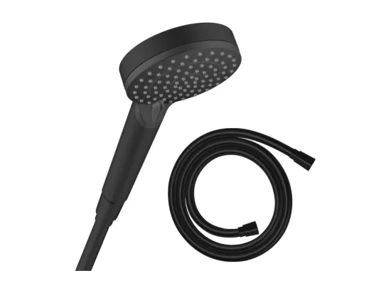 Pommeau de douche HANSGROHE Vernis Blend 100 EcoSmart Vario noir mat + flexible de douche 1,60 m HANSGROHE Isiflex noir mat