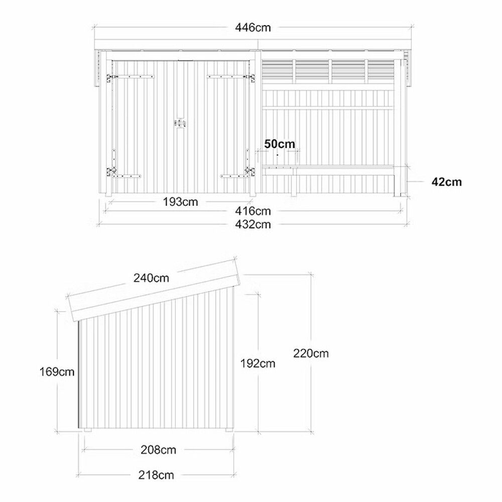 BÅLHYTTE PLUS NORDIC M/DOBBELDØR/PAPP/ALU UBEHANDLET 9,5M²