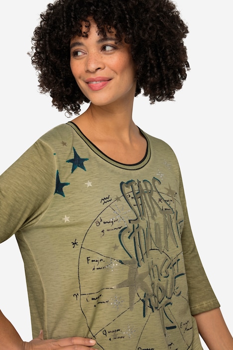 T-Shirt, oversized, Metallic-Stern, Rundhals, 3/4-Ärmel