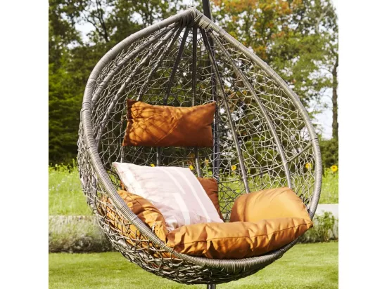 HOME DELUXE - Chaise suspendue CIELO - gris, hauteur 200 cm - avec cadre, coussins d'assise et de dossier I chaise suspendue en polyrotin balançoire de jardin panier suspendu
