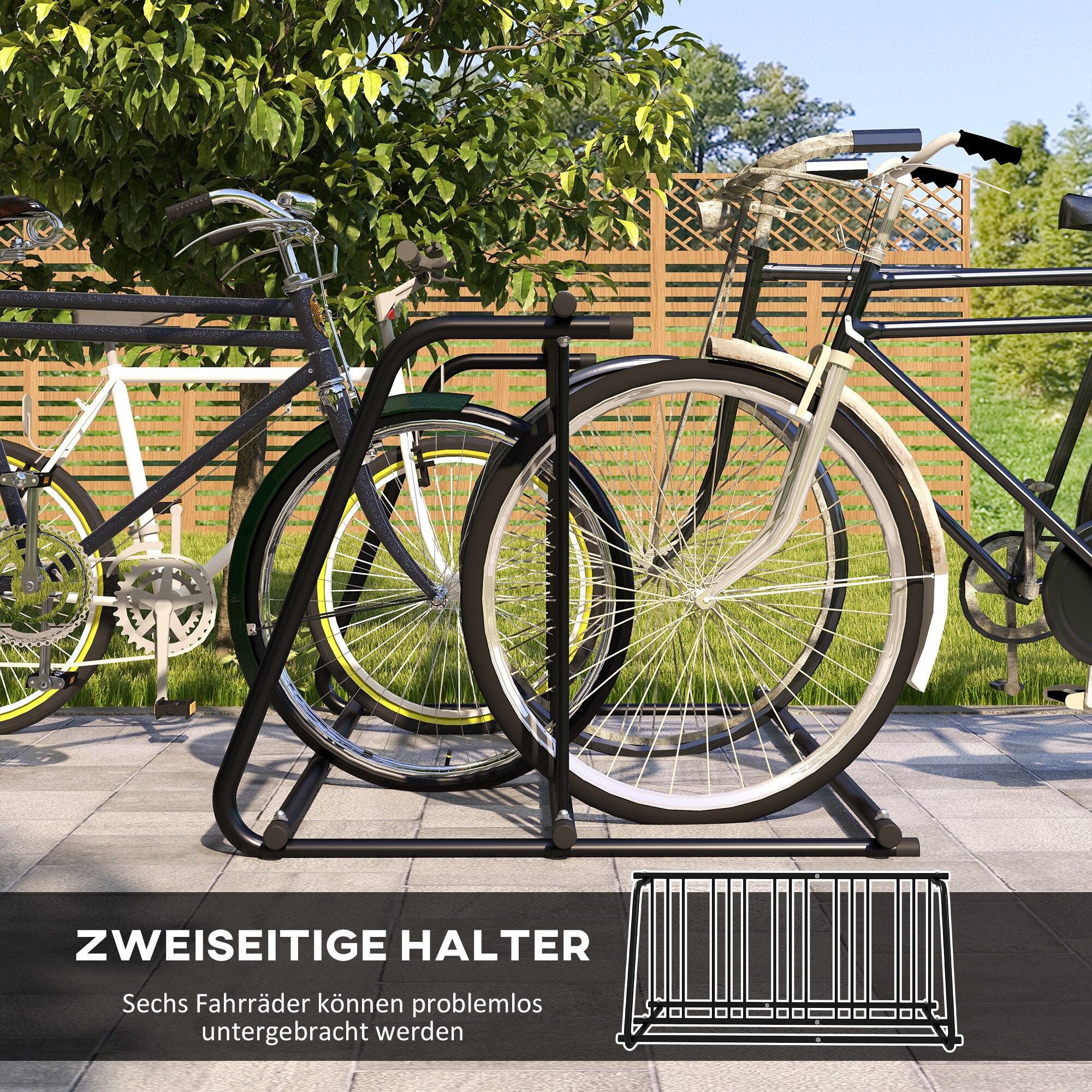 DURHAND Fahrradständer mit Platz für 6 Fahrräder schwarz 155L x 100B x 75H cm
