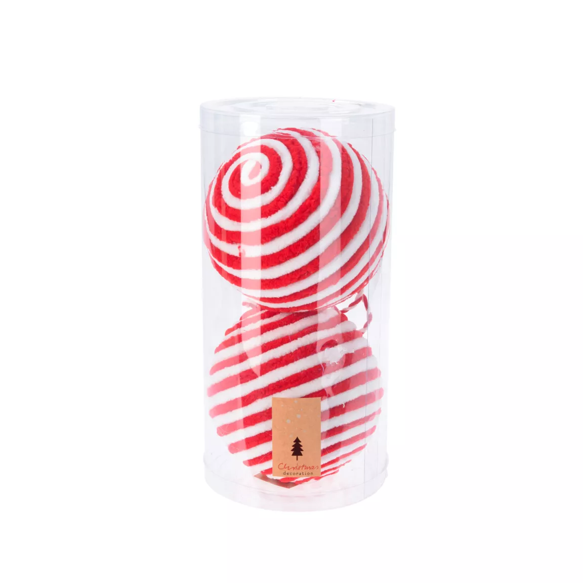 Lot de 2 boules de Noël (D120 mm) Laine rayé Rouge et blanc