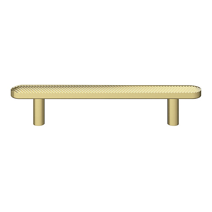Poignée de meuble arrondi GoodHome Garlan aluminium effet laiton satin doré l.136mm x l.15mm x H. 27mm entraxe 96mm