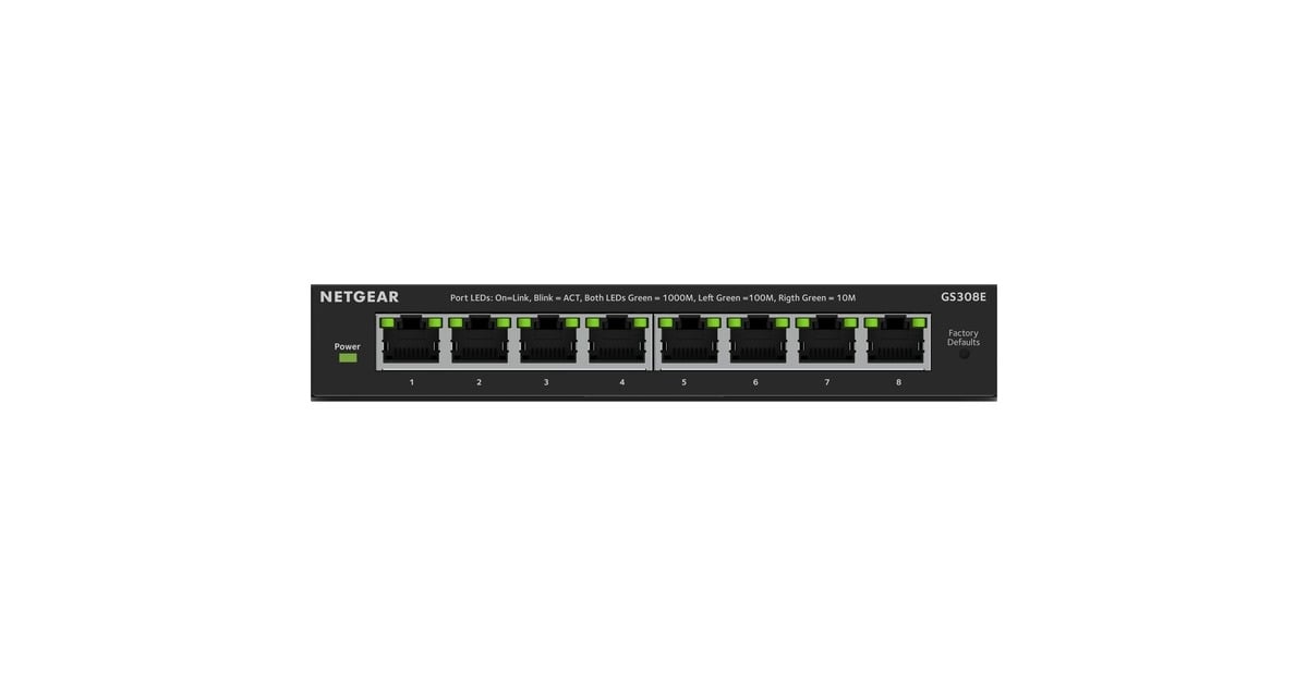 Netgear8-poorts Gigabit Ethernet Plus-switch (GS308Ev4)  (Zwart, Unmanaged)
