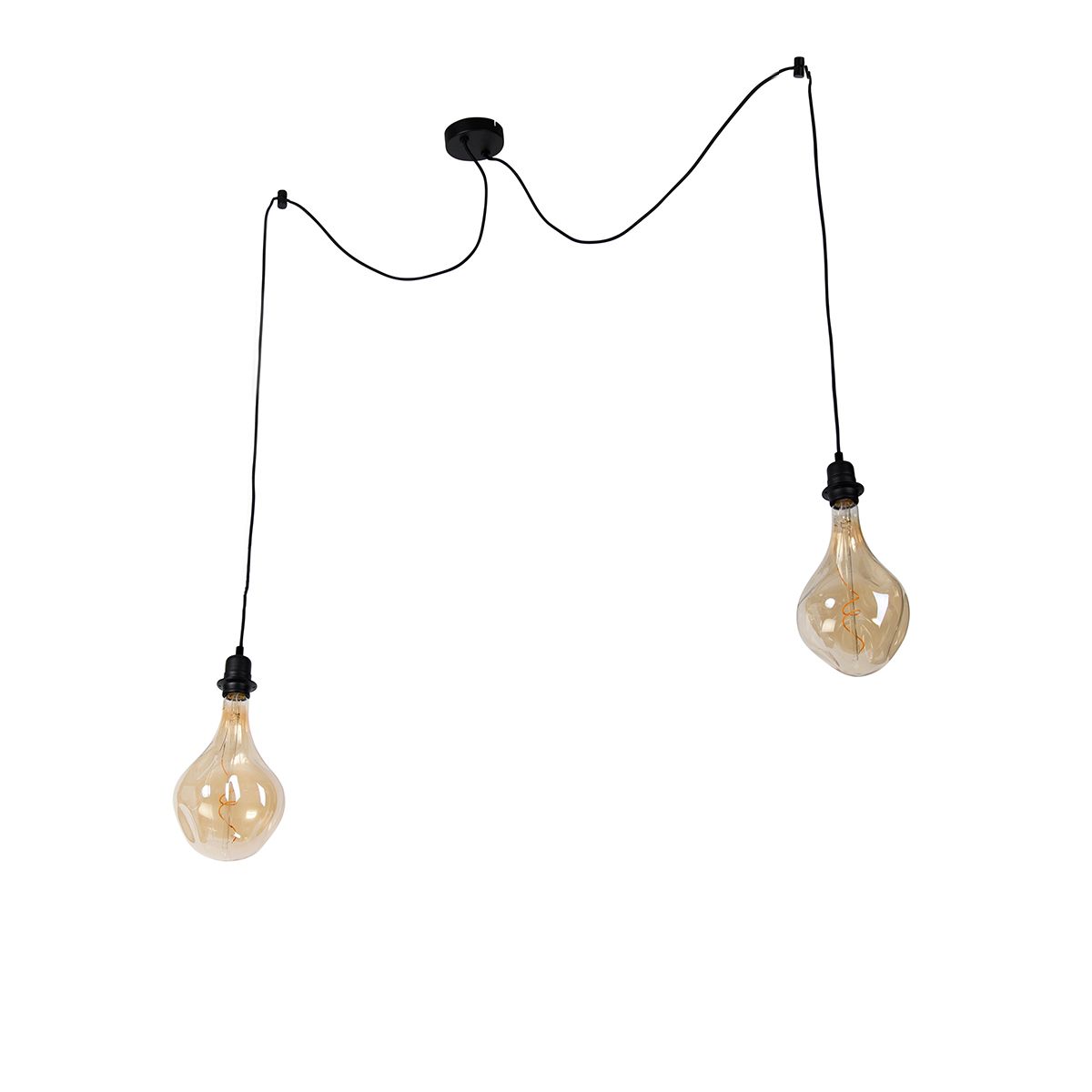 Hanglamp zwart 2-lichts incl. LED goud dimbaar - Cava Luxe