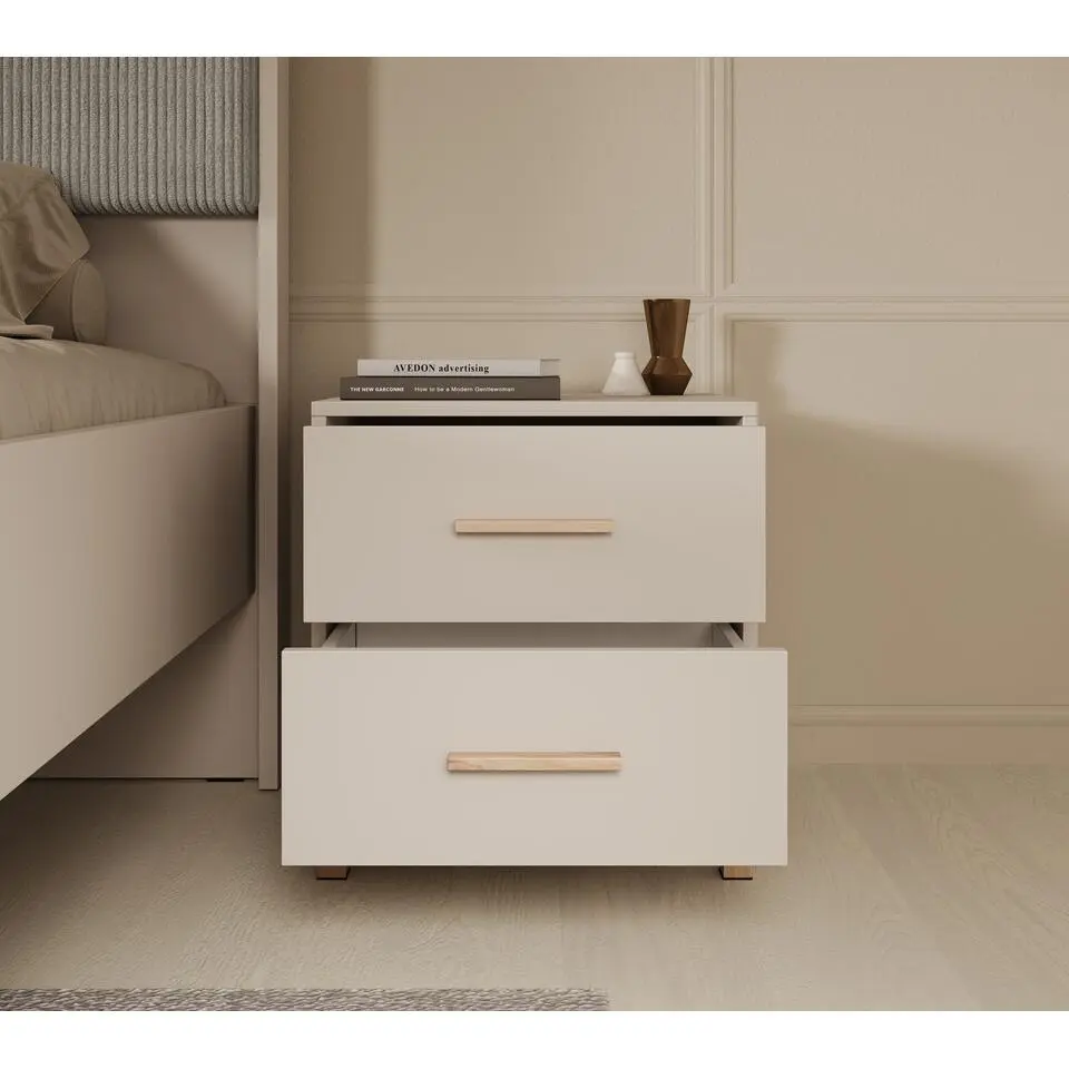 Meubella - Nachtkastje Bahia - Beige - 48 cm - 2 lades