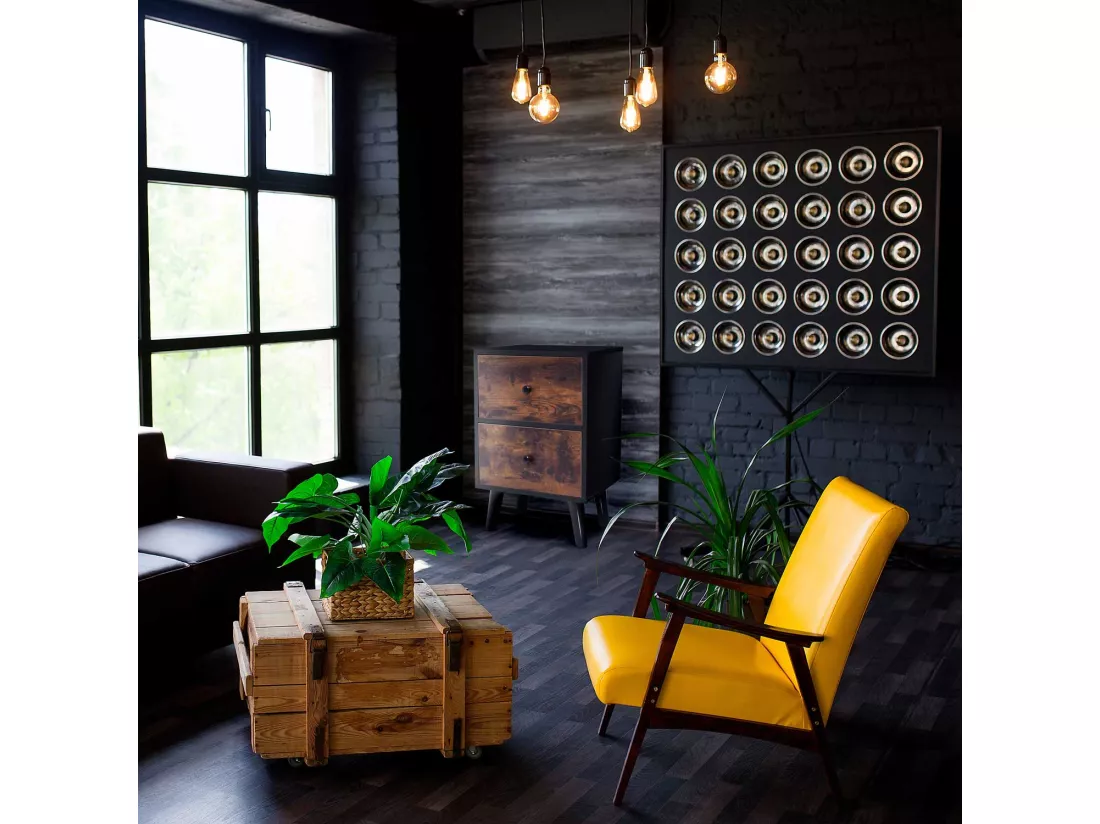 Rocco - Table De Nuit Design En Bois Avec 2 Tiroirs Industriels