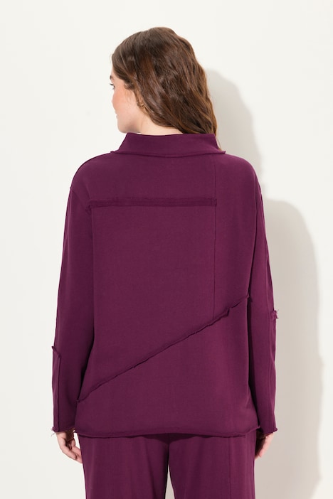 Sweatshirt, Regular Fit, Patchoptik, Stehkragen, Biobaumwolle