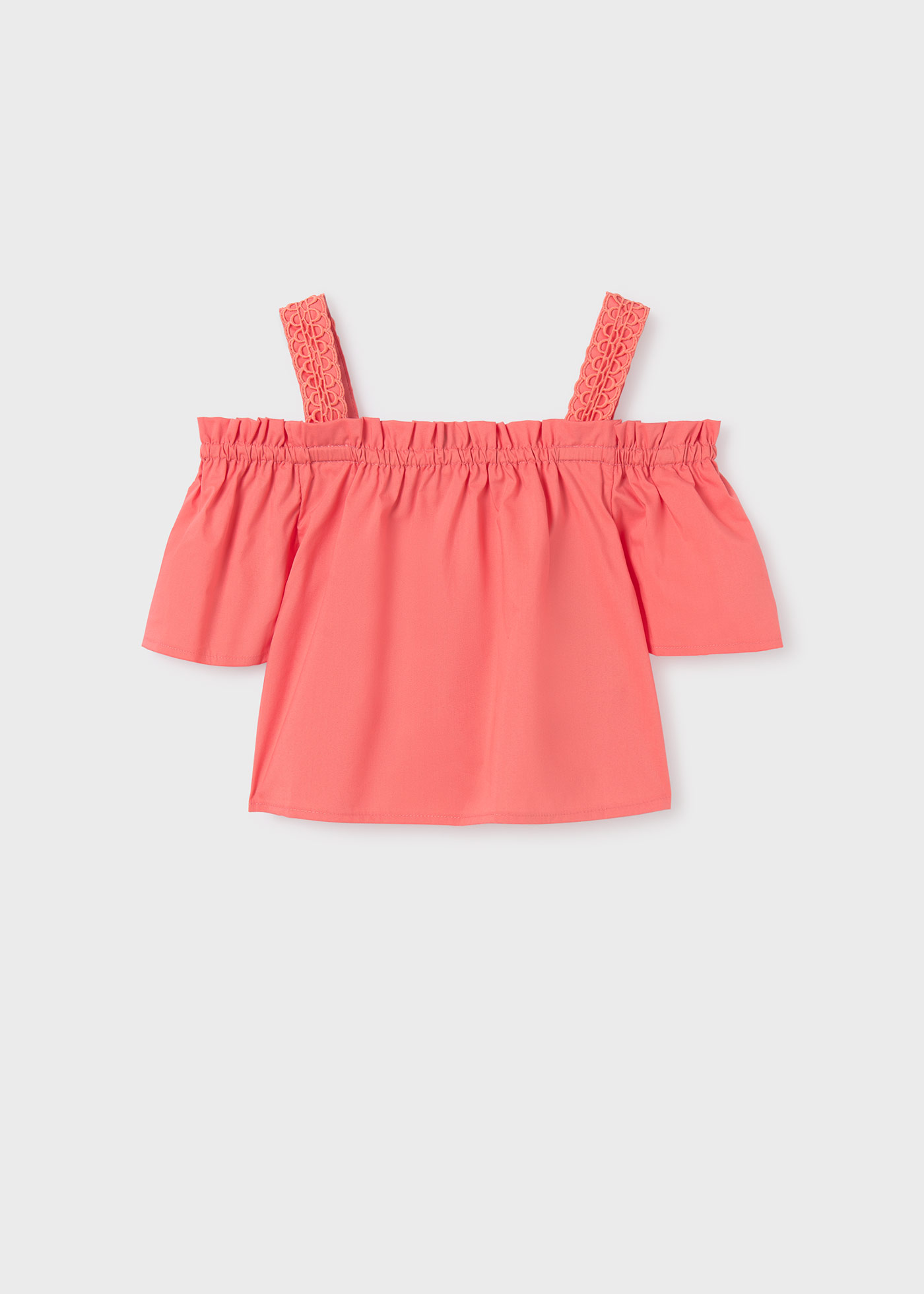 Blusa curta de popeline, cor creme.