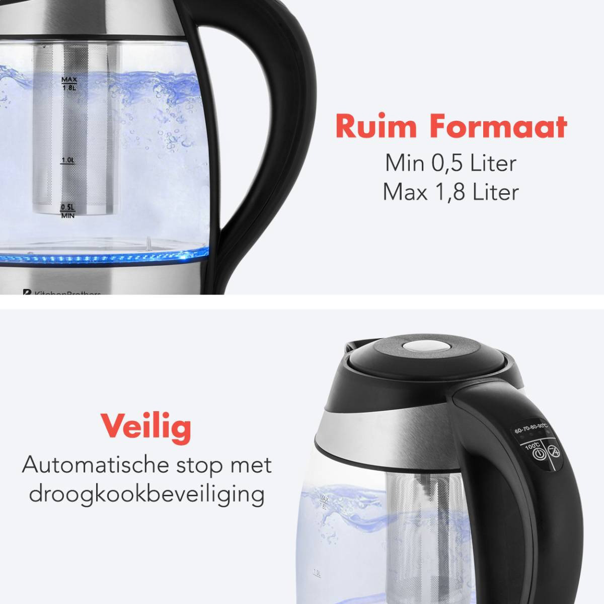 KitchenBrothers waterkoker met theefilter - 1.8 liter