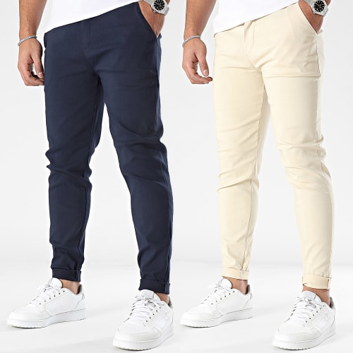 Lot De 2 Pantalon Chino Beige Bleu Marine
