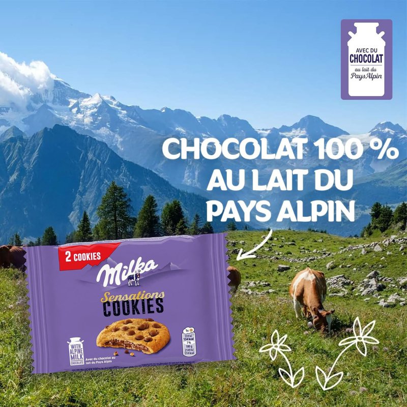 Cookies Sensation coeur choco fondant Milka x 2 - Étui de 52 g