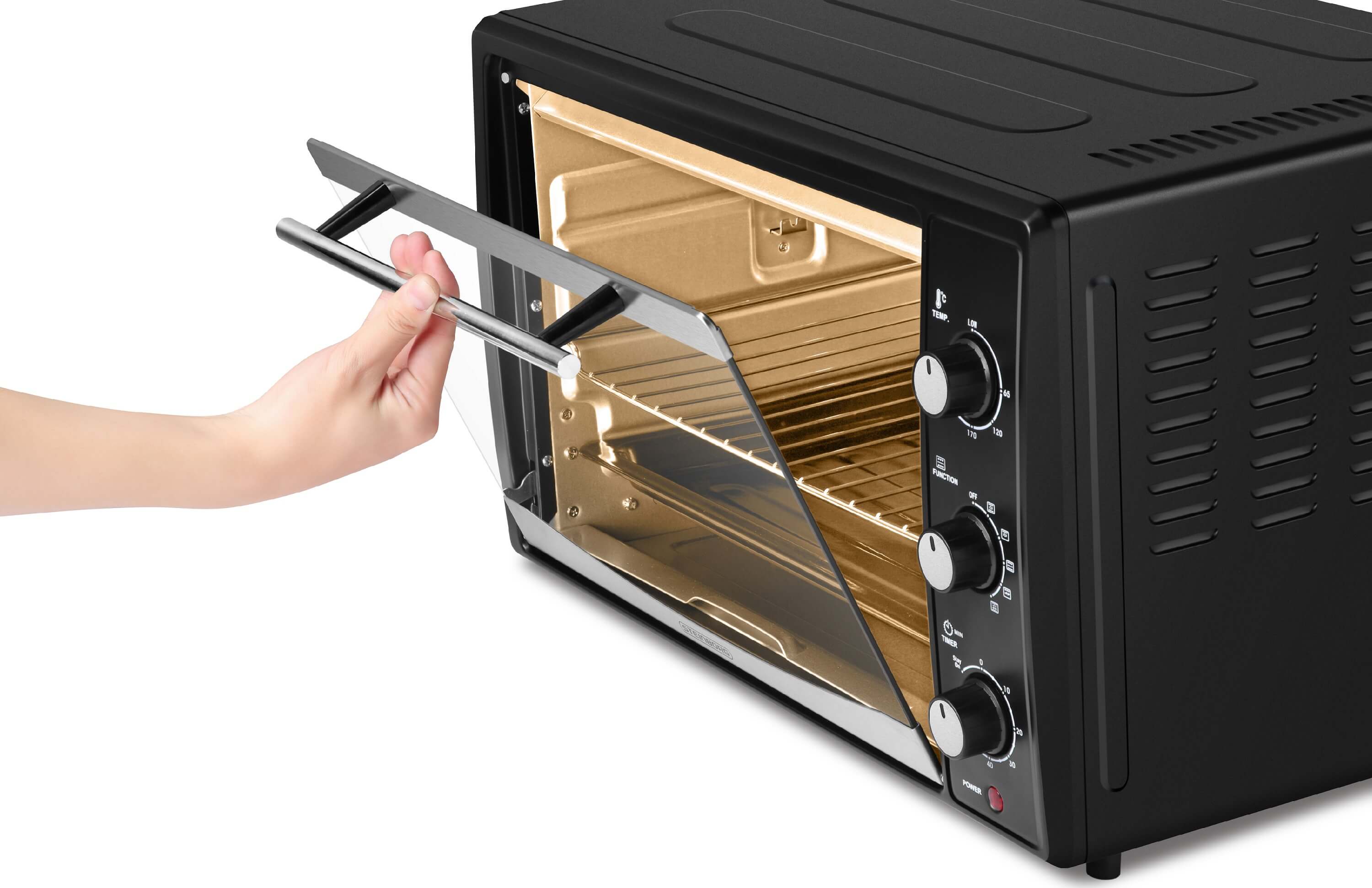 Steinborg Minibackofen Pizzaofen 45L mit Umluft 1800W schwarz