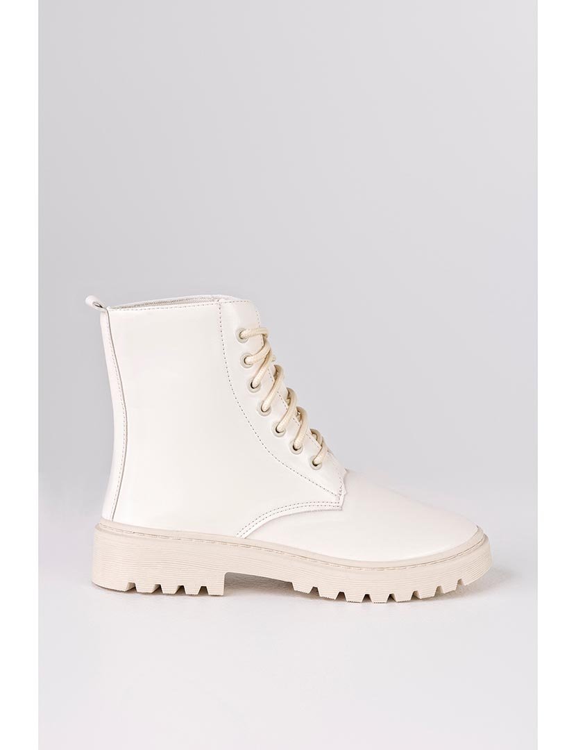 White Lace-Up Ankle Boots