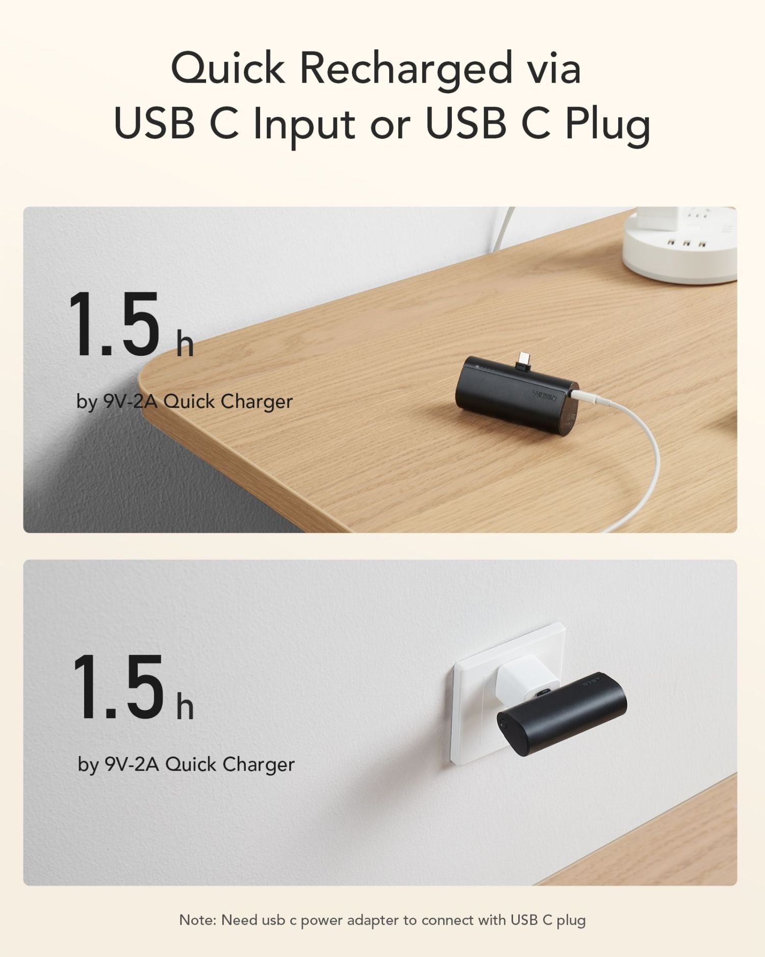 Power Bank PlugOn - 5000mAh mit Built Connector für Type C P