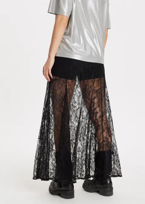 Kanten maxi rok zwart (ZWART)