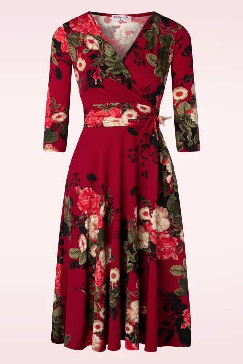 Vintage Chic for Topvintage Caryl Floral swing jurk in wijn