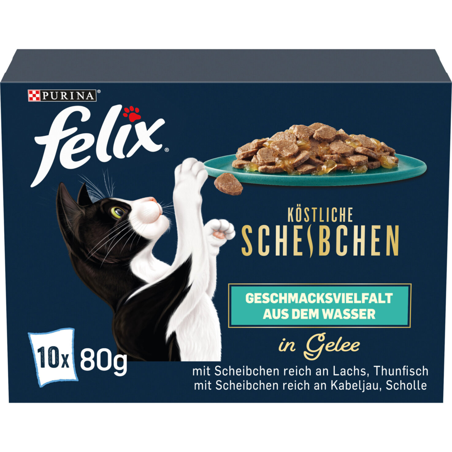 Felix Delicious Slices Katzenfutter in Gelee Fisch 10x80g