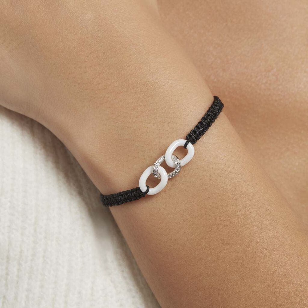 Bracelet Link Argent Blanc Oxyde De Zirconium Et Céramique