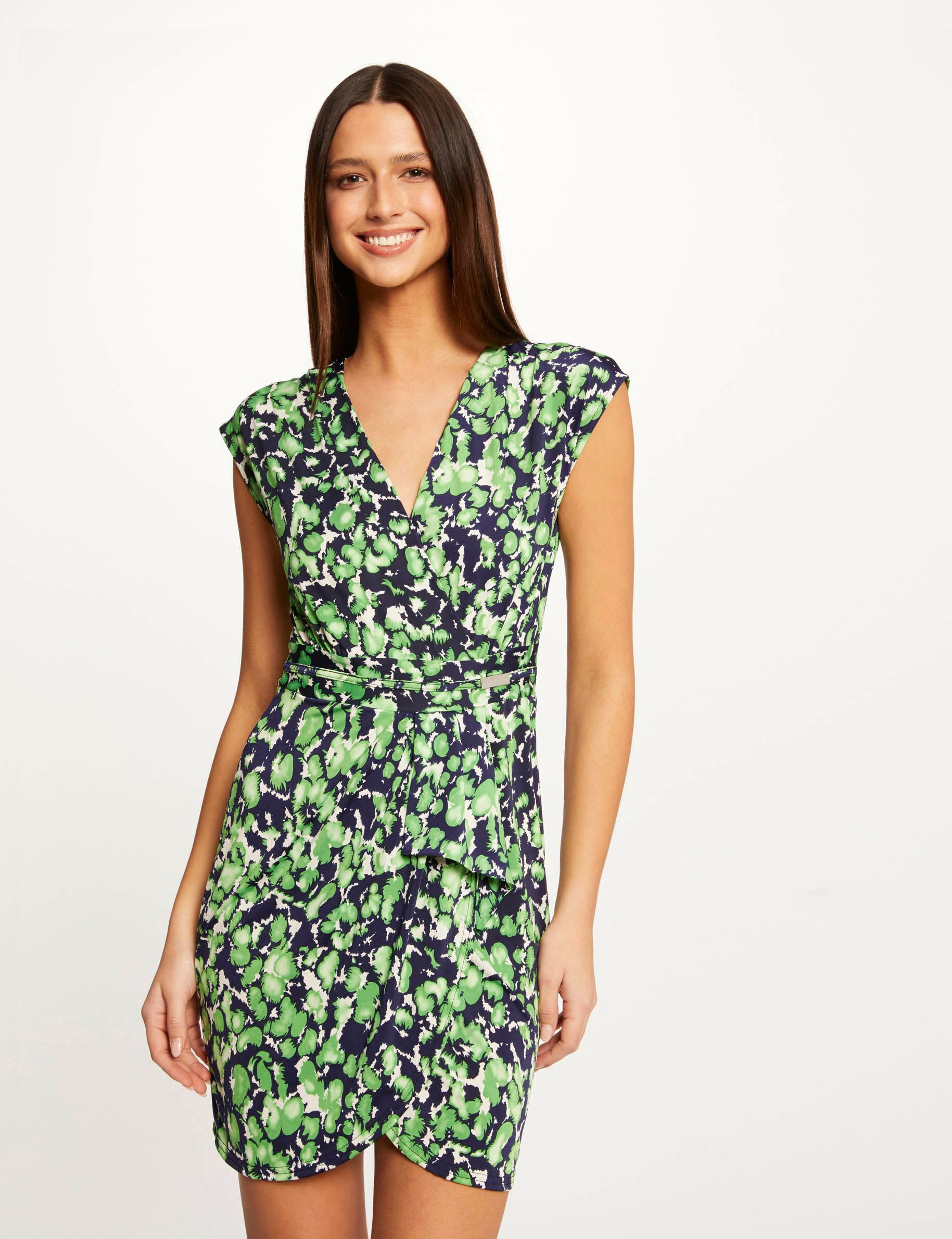 Robe ajustée drapée imprimé abstrait vert femme - vert