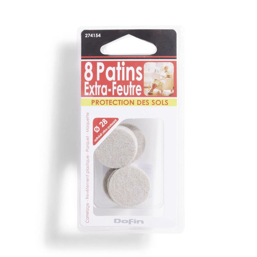 Lot de 8 patins en feutre adhésif ultra puissant beige - Ø28 mm
