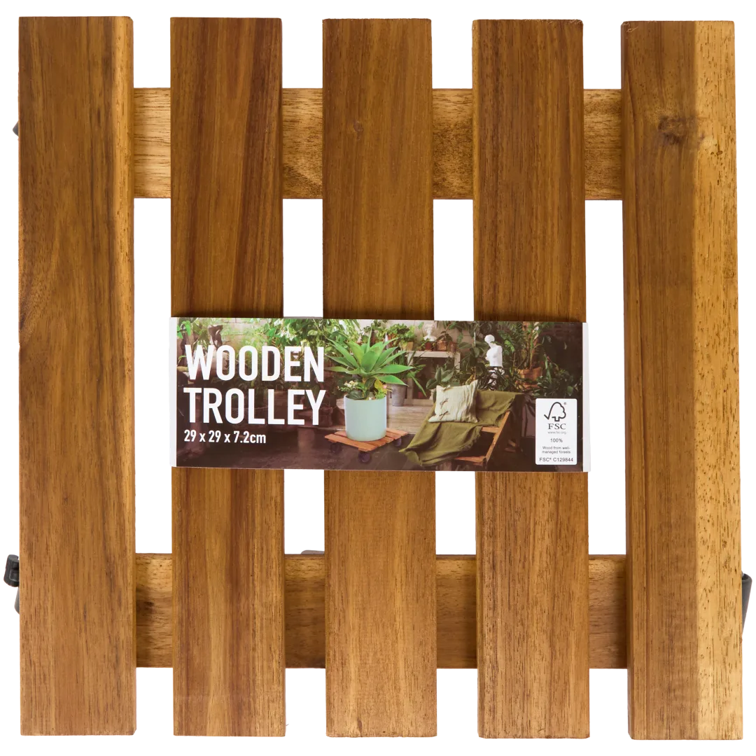 Houten plantentrolley 29 x 29 x 7 cm