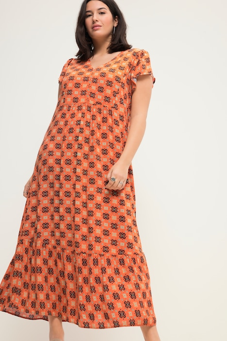 Maxikleid, A-Line, Alloverprint, V-Ausschnitt, Flügel-Halbarm