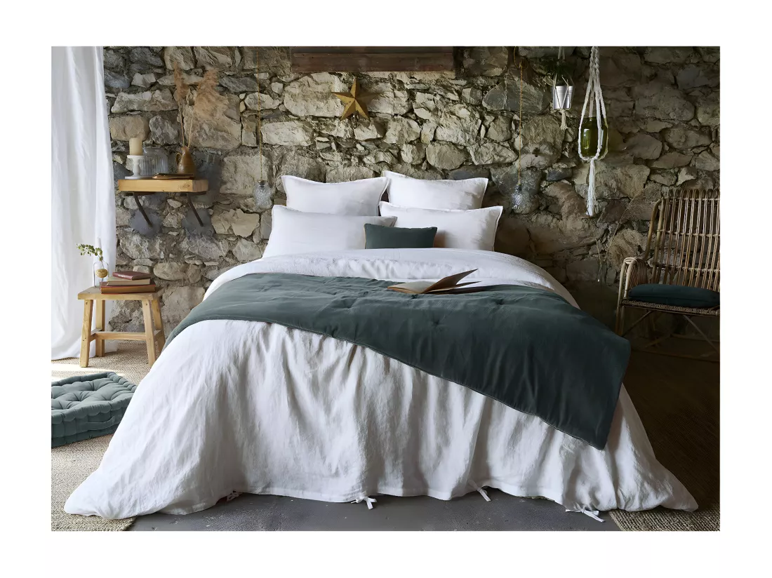 HARRIS - Chemin de Lit 90x200cm Velours de Coton Coloris Ardoise
