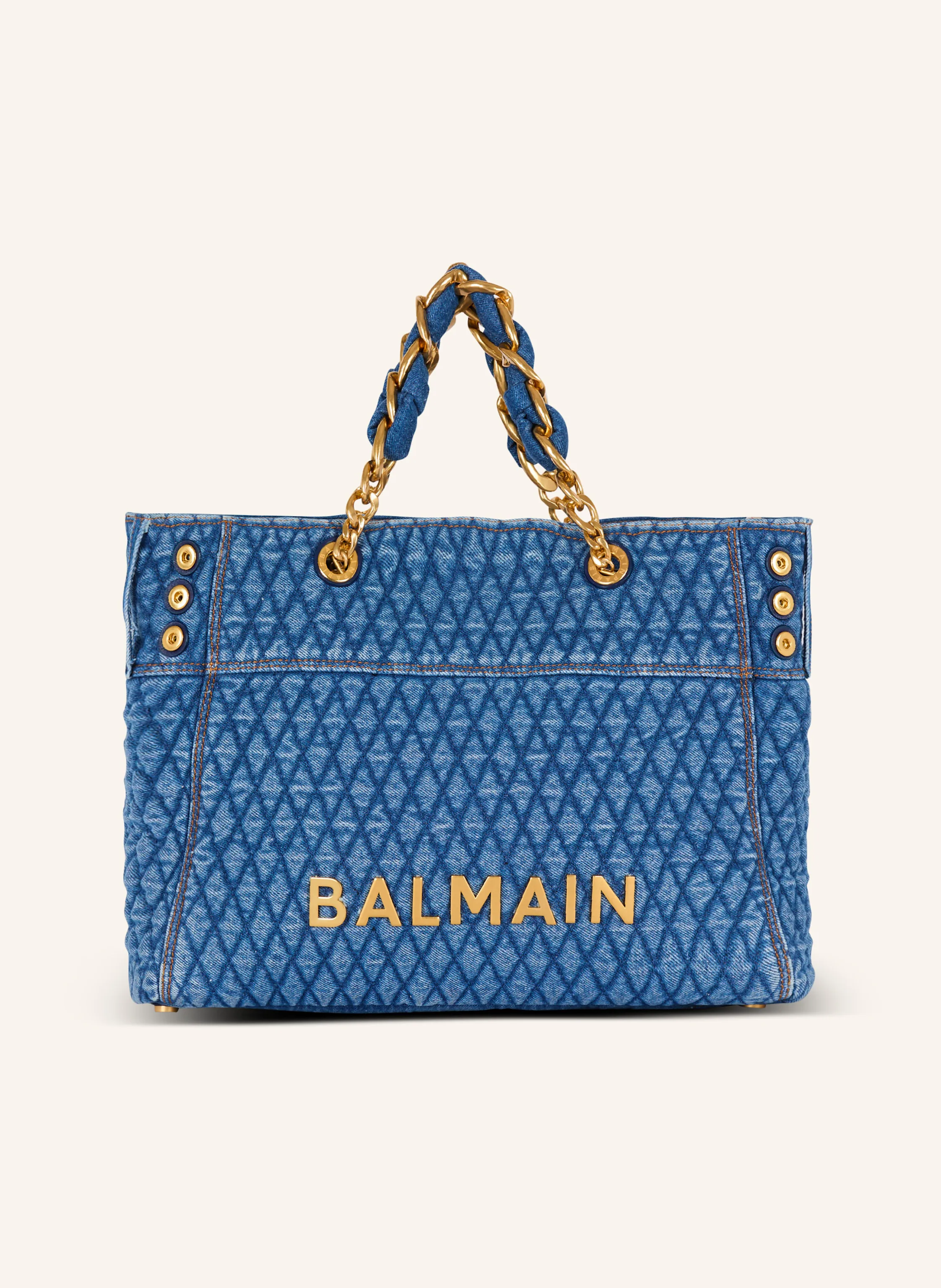 BALMAIN Shopper 1945 Soft aus gestepptem Denim mit Diamond-Muster
