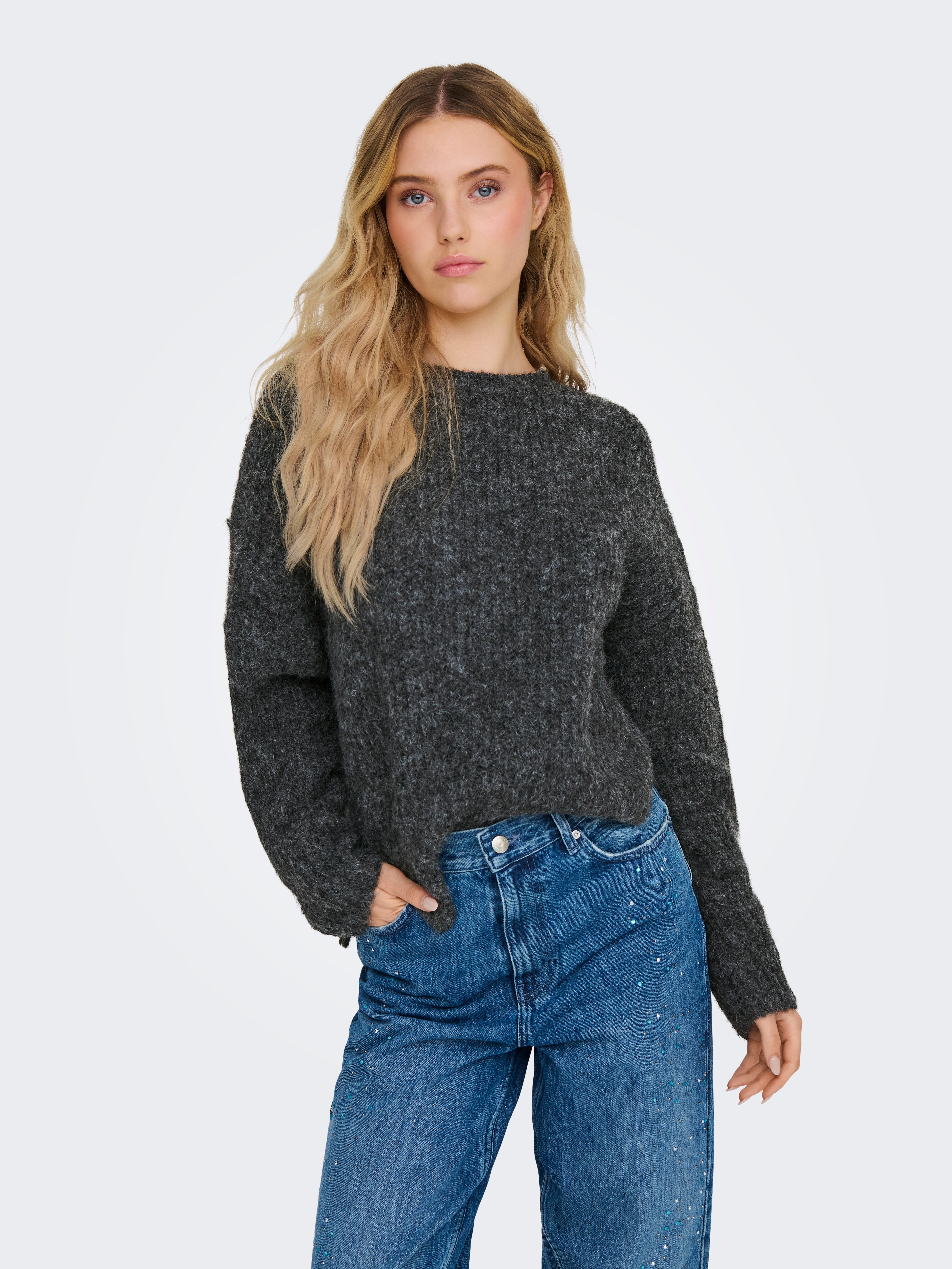 ONLMOON Strickpullover Dark Grey Melange
