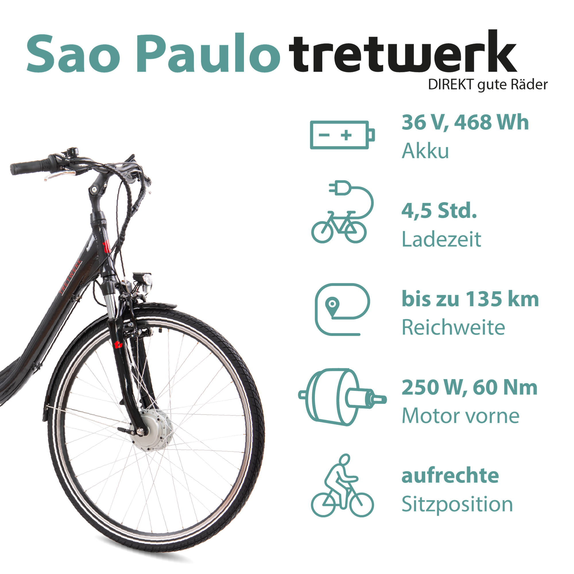 Tretwerk Sao Paulo E Bike 28 Zoll Pedelec 160 - 178 cm Elektro Damenfahrrad 7 Gänge 468 Wh