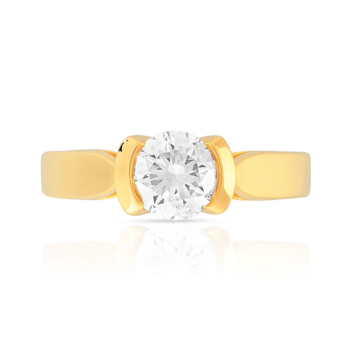 Bague solitaire or 750 jaune diamant synthétique 0.70 carat