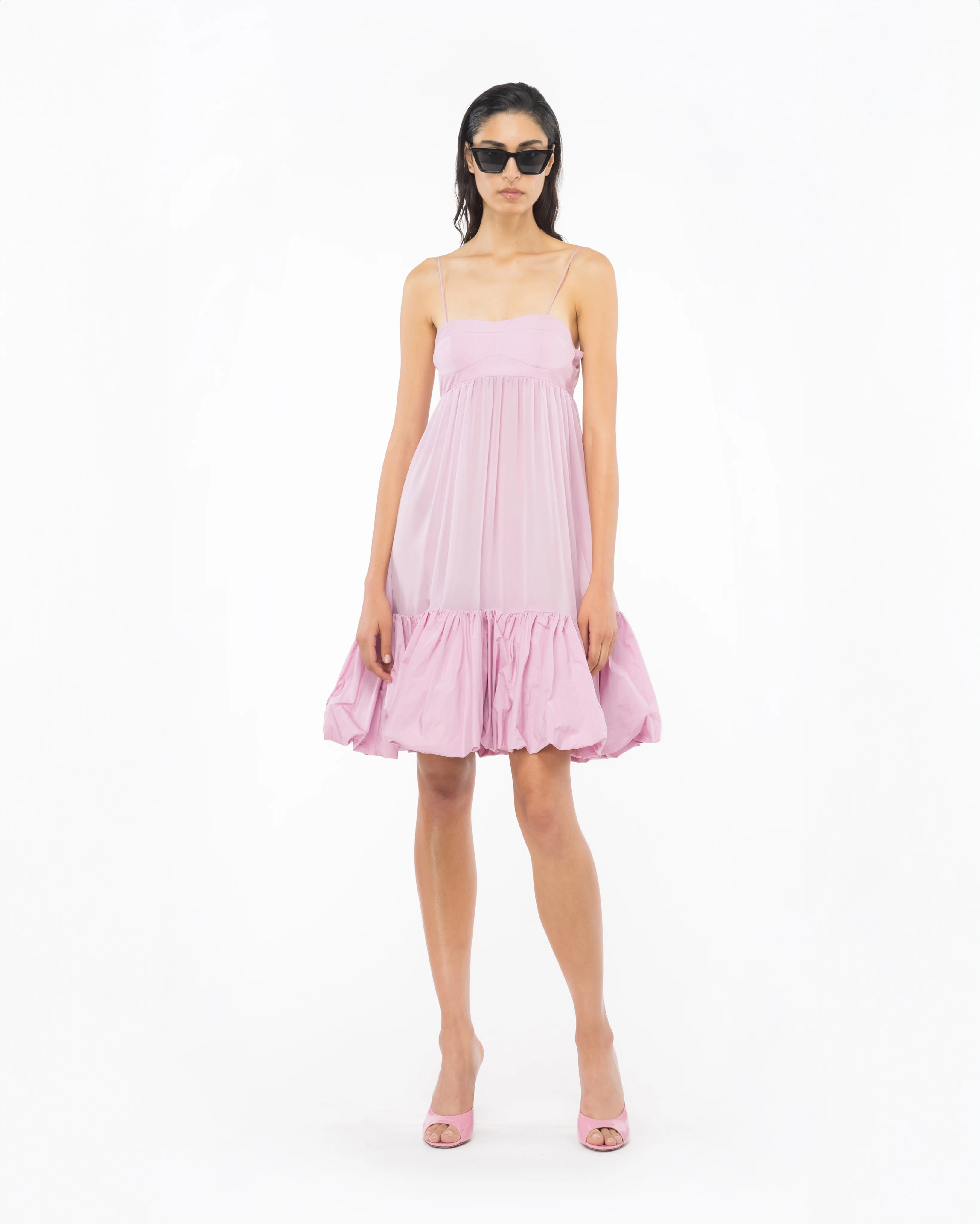 Robe volantée à fines bretelles | Rose