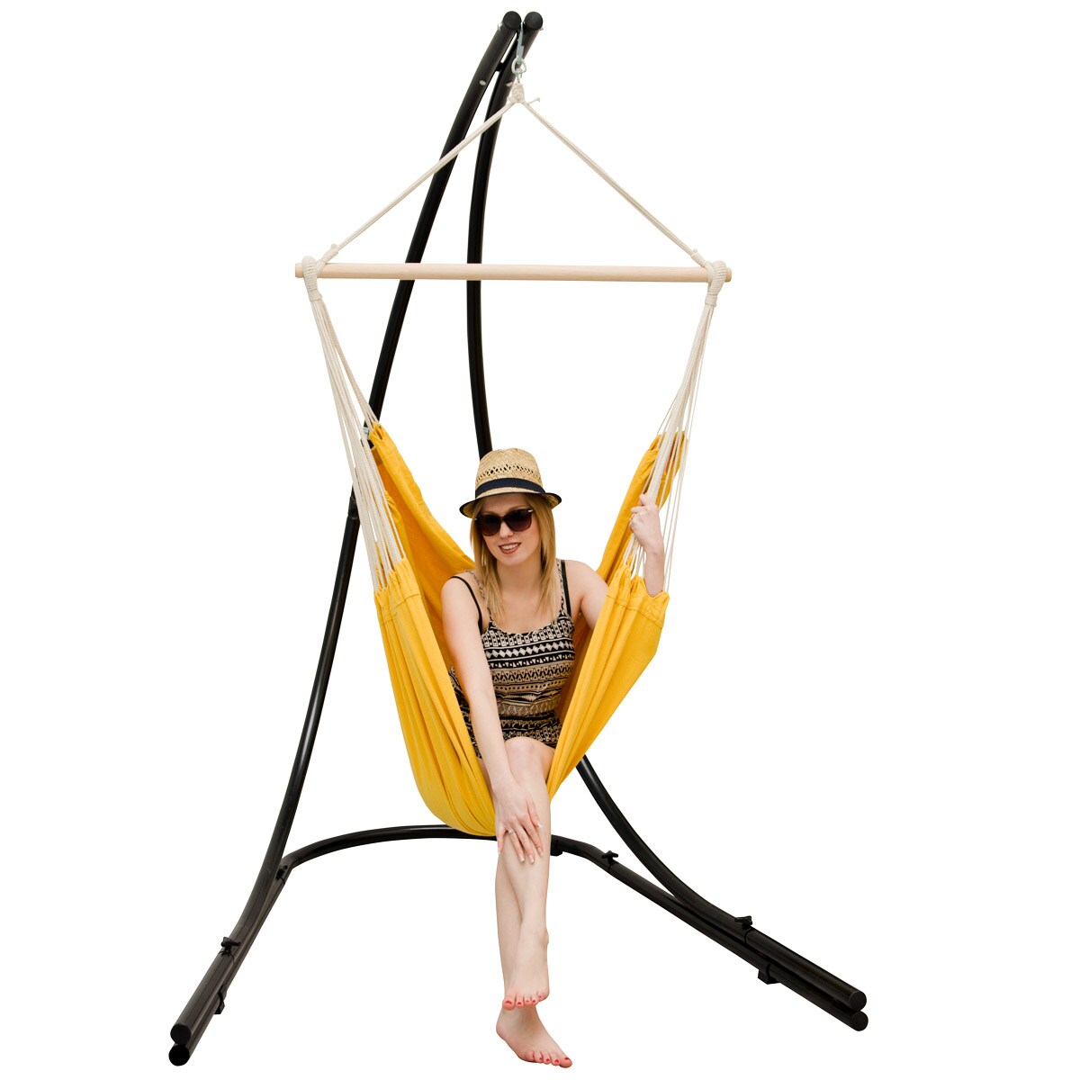 Freistehendes Stahl-Hängestuhlgestell 210cm inkl. XXL Hängesessel aus Baumwolle mit Swivel 185x130cm