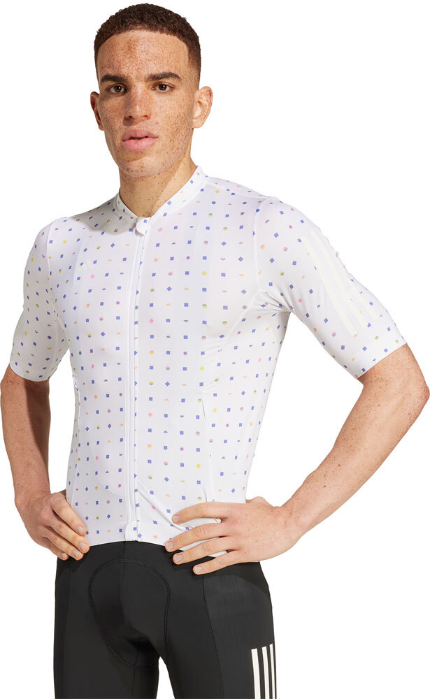 adidas Tempo 3-Stripes Mosaic Fietsshirt Korte Mouwen Wit Heren