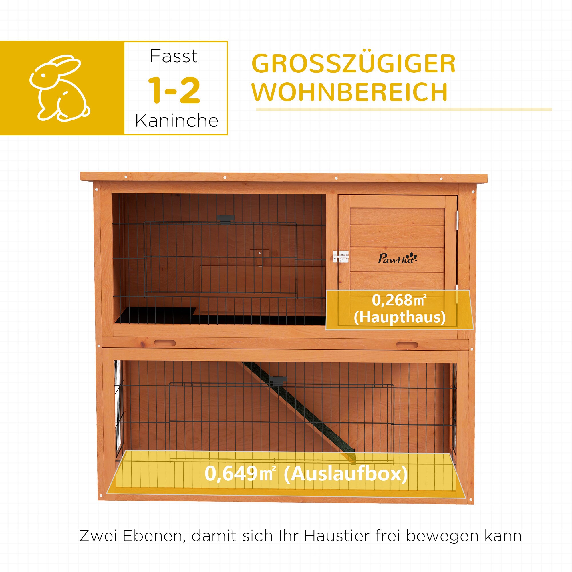 PawHut Kaninchenstall mit Rampe orange 123L x 62B x 102H cm