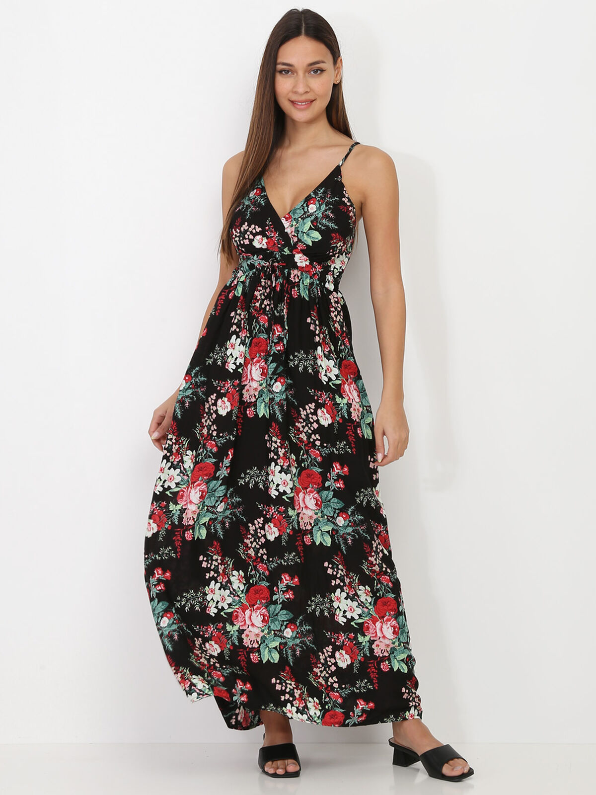 Robe longue à imprimé floral- Noir
