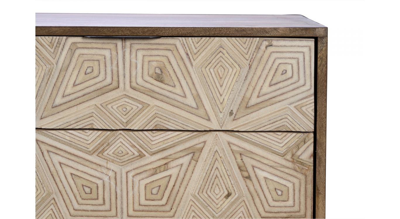 Bahut 3 tiroirs bois, métal marron 183x42x80cm - bois-métal