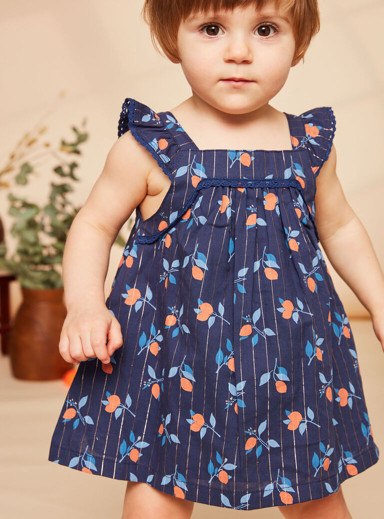 Robe et culotte bleu marine à imprimé fruit