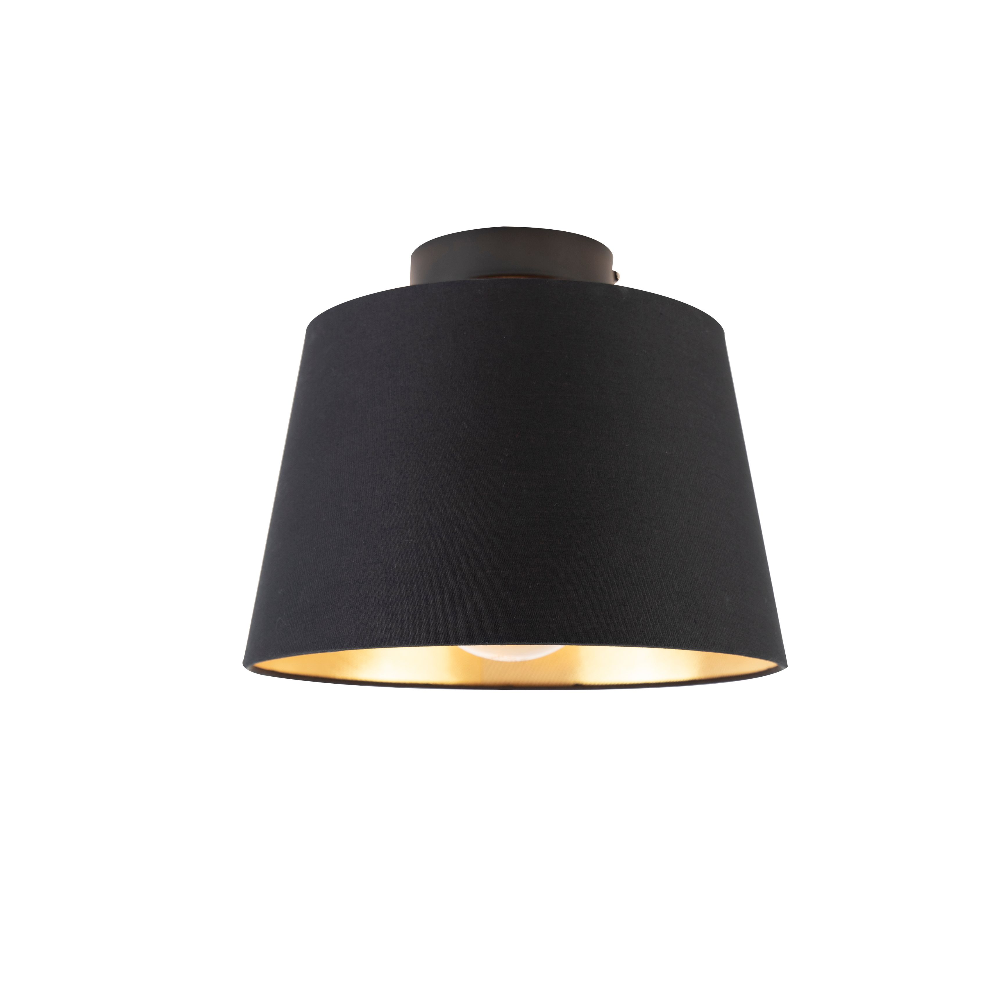 Plafondlamp met katoenen kap zwart met goud 25 cm - Combi zwart