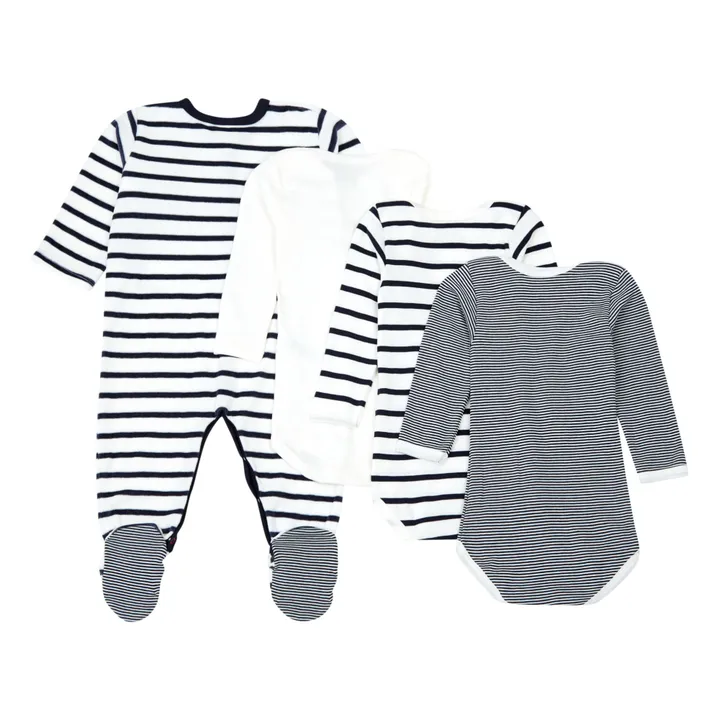 Petit Bateau Lot 3 Bodies + Pyjama à Rayures | Bleu marine
