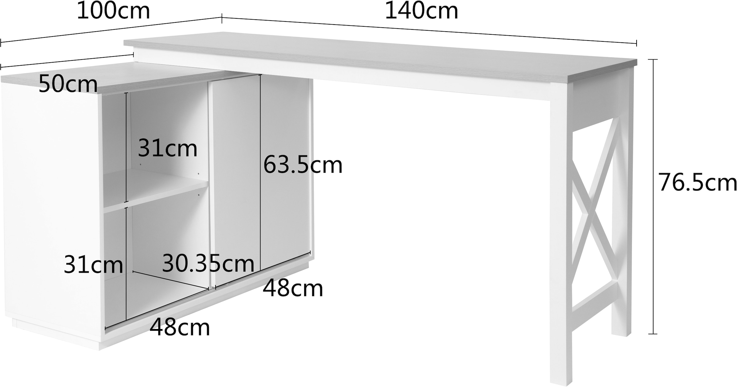 GOODproduct Eckschreibtisch »SILBA« viel Stauraum, mit Schiebetür, Breite: 100 cm