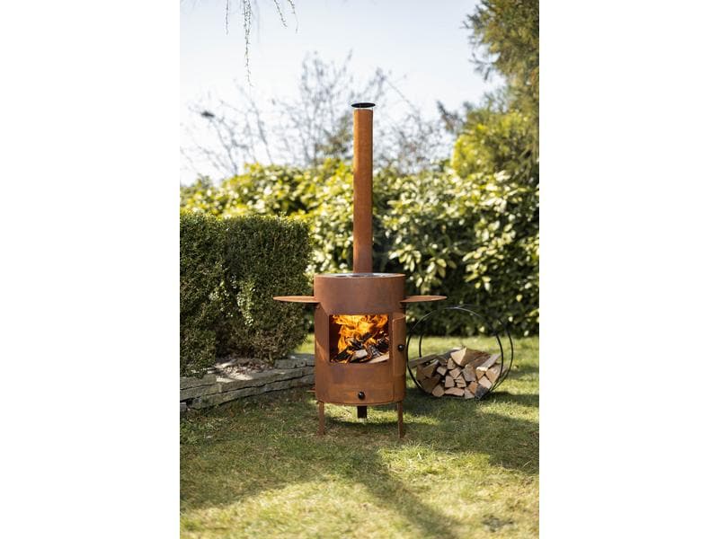 FEU DU JARDIN Fondue- und Outdoor Ofen, Rost Outdoorofen mit Edelstahlpfanne und Grillrost