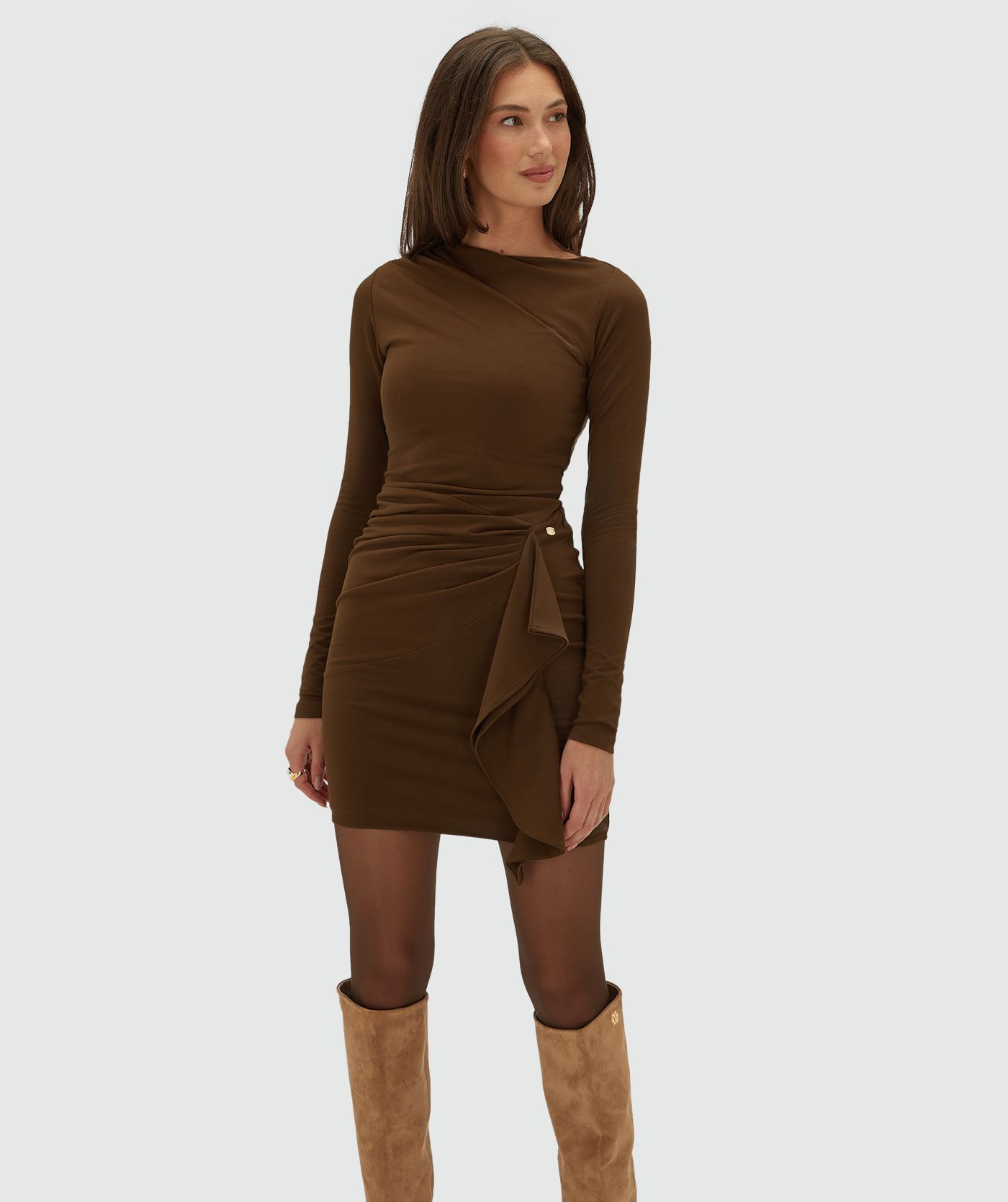 JV-YLA slim fit jurk  - brown