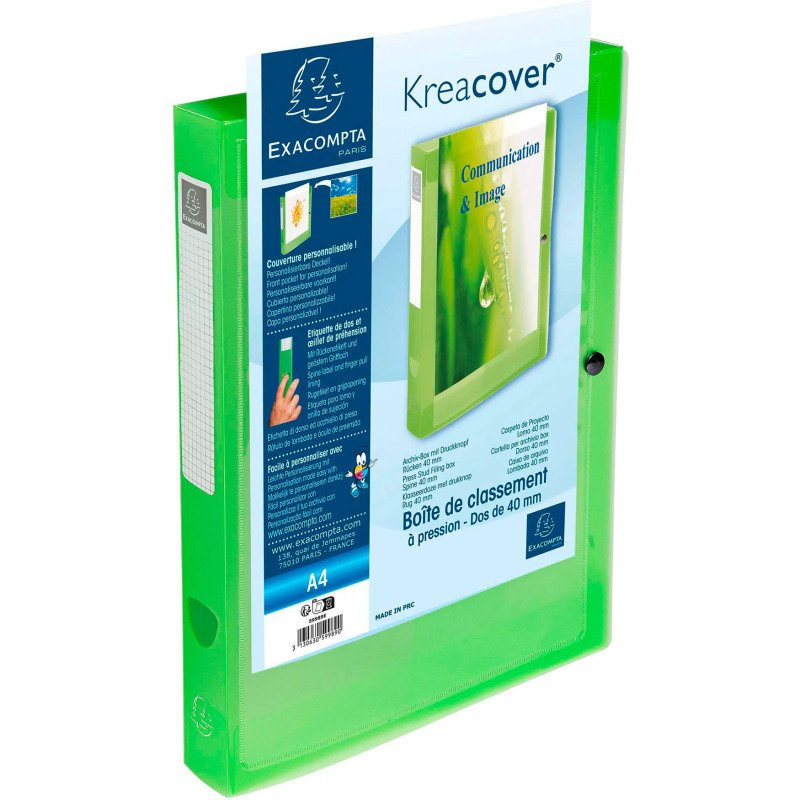 Chemise box translucide plastique personnalisable Exacompta Kreacover dos 4 cm