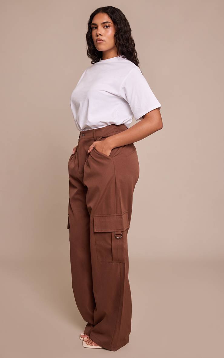 Light Brown Pantalon Cargo Taille Haute Jambes Larges Avec Boucles Shape