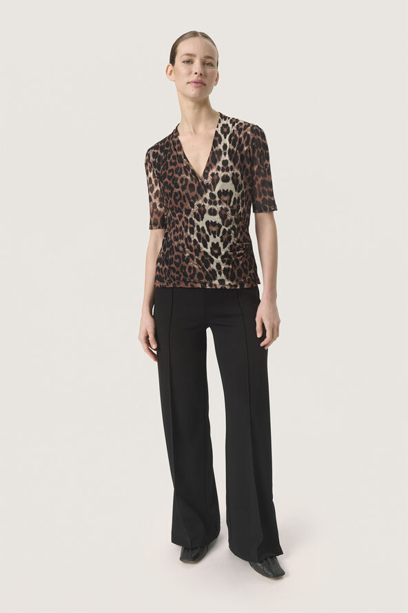 Soaked in Luxury SLAldora Wrap Blouse Leopard pattern